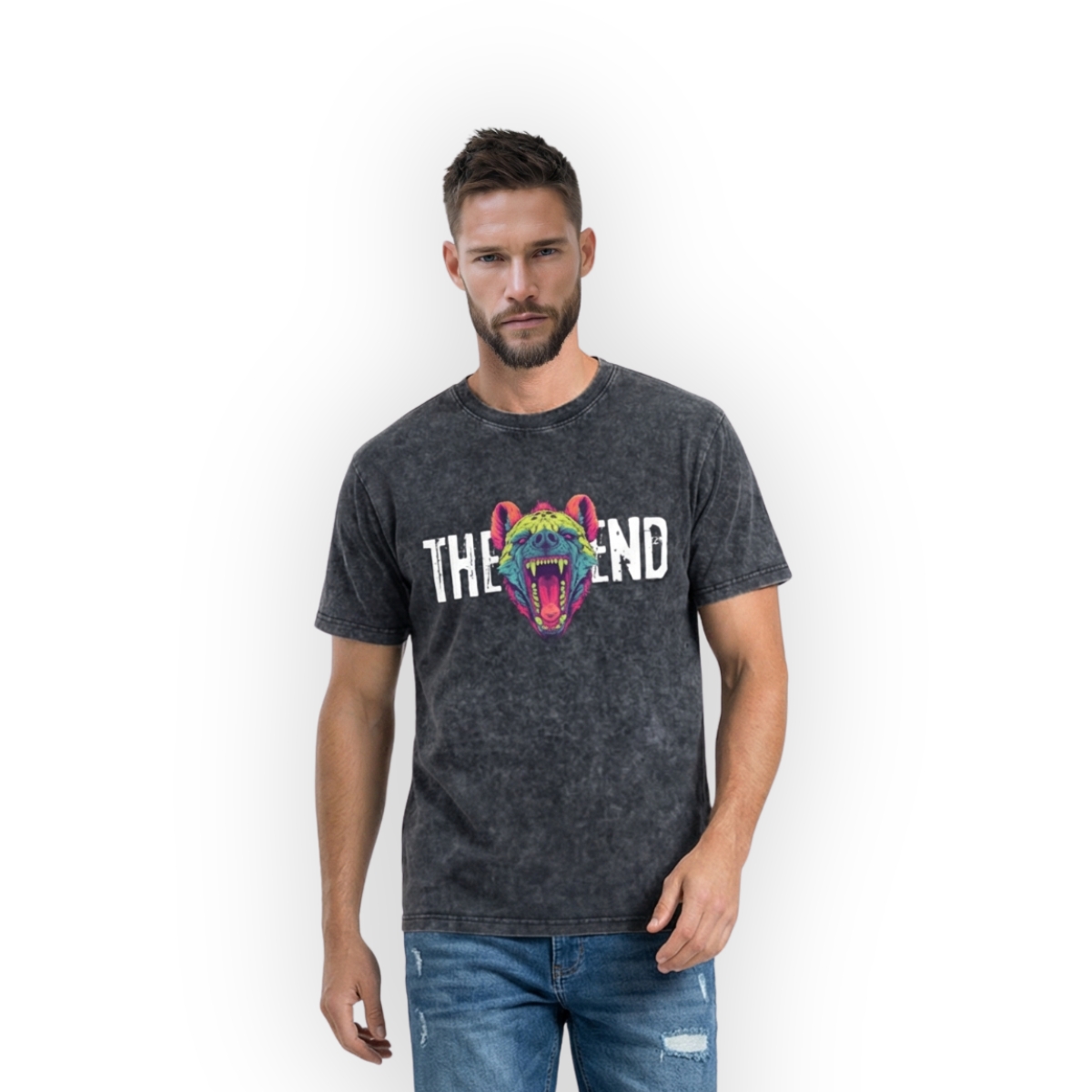T-shirt Washed Effect Czarny The End Hyene - obrazek 2