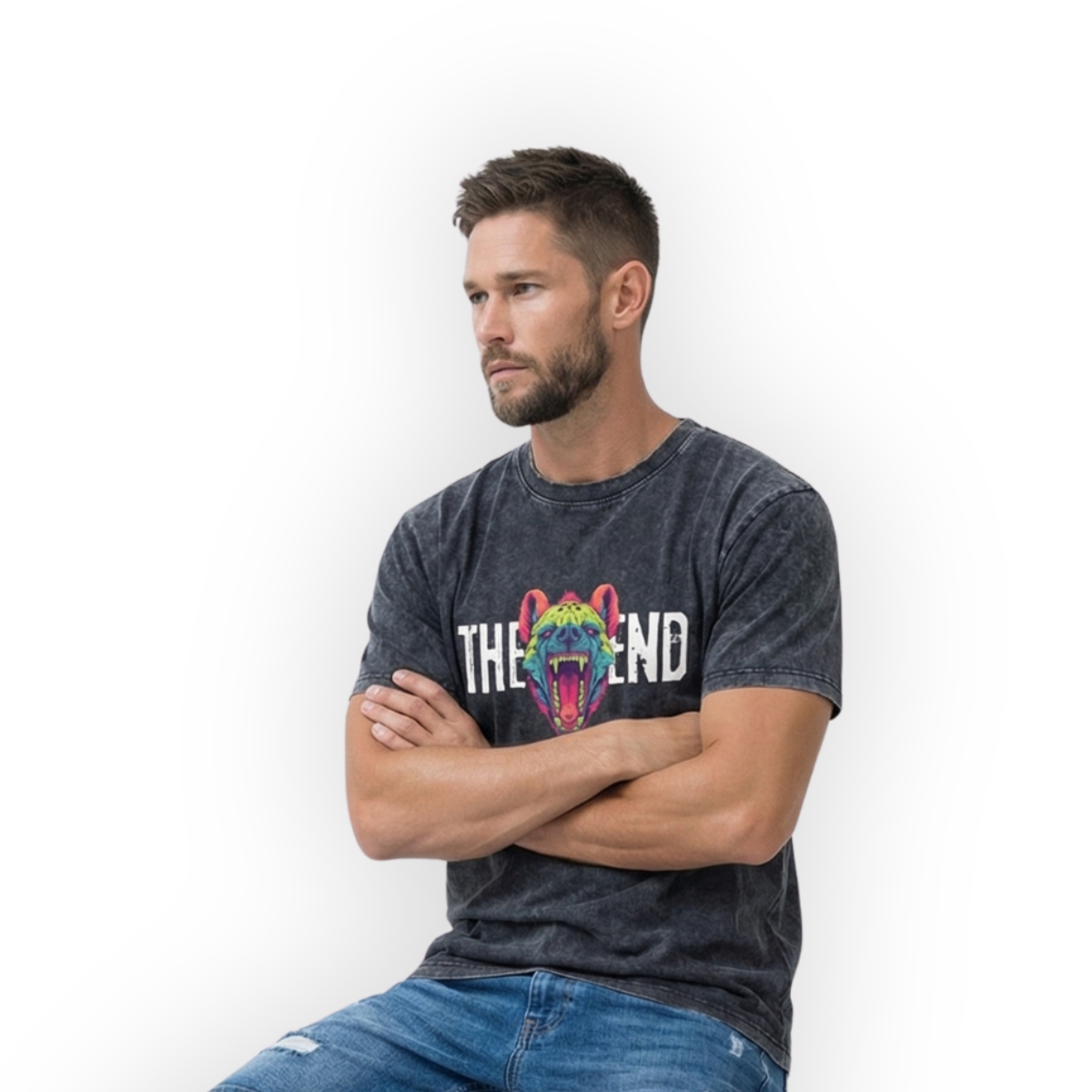T-shirt Washed Effect Czarny The End Hyene - obrazek 3