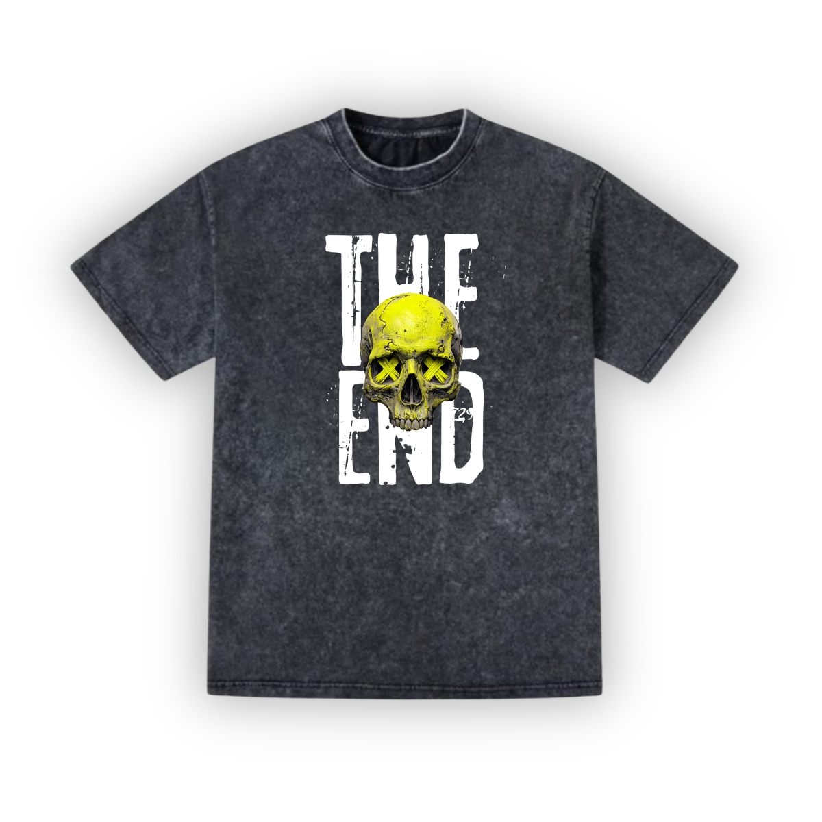 T-shirt Washed Effect Czarny The End Yellow Skull - obrazek 3